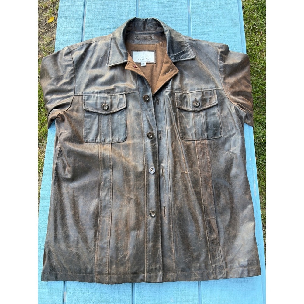 Wilsons Leather M Julian Mens XL Brown Distressed Genuine Leather Jacket Coat
